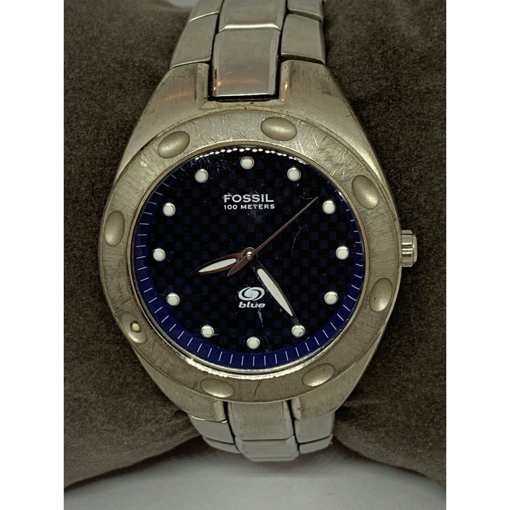 Fossil AM3288 Men's Silver Stainless Steal Analog Blue Dial Quartz Watch W379